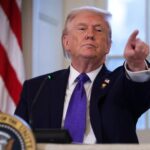 Donald Trump durante coletiva de imprensa na Casa Branca