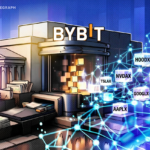 Logotipo da Bybit com fundo de ações tokenizadas