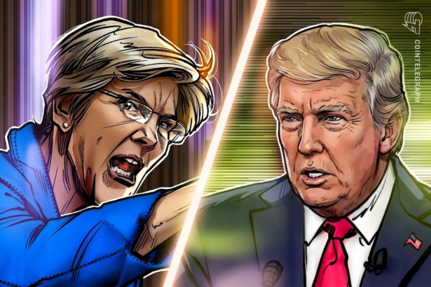 Senadora Elizabeth Warren durante uma coletiva de imprensa sobre criptomoedas.