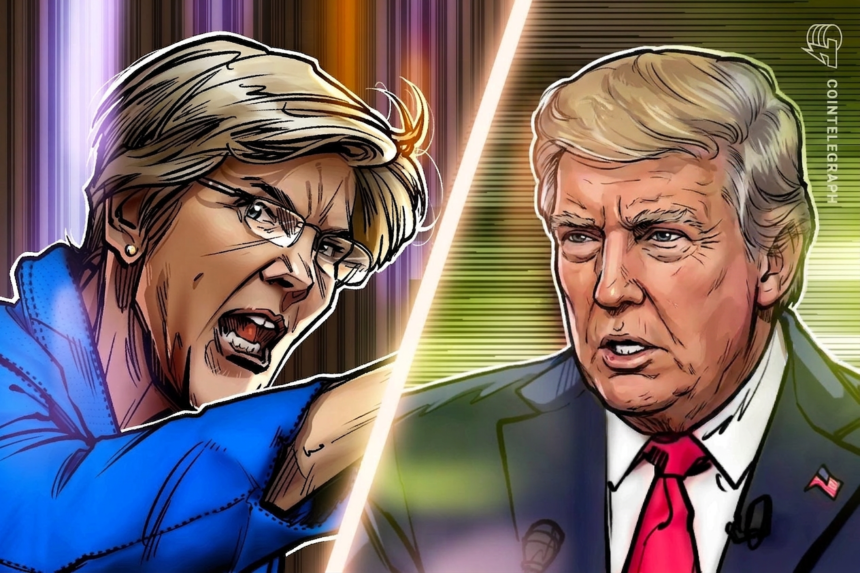 Senadora Elizabeth Warren durante uma coletiva de imprensa sobre criptomoedas.
