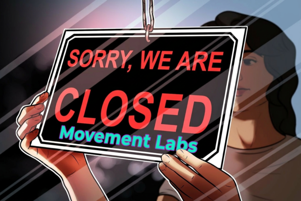 Logo da Movement Labs com fundo de gráficos de criptomoedas