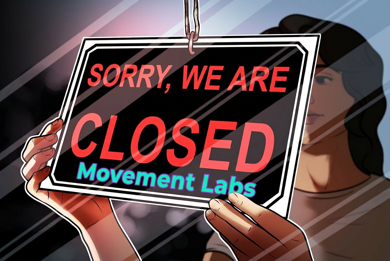 Logo da Movement Labs com fundo de gráficos de criptomoedas