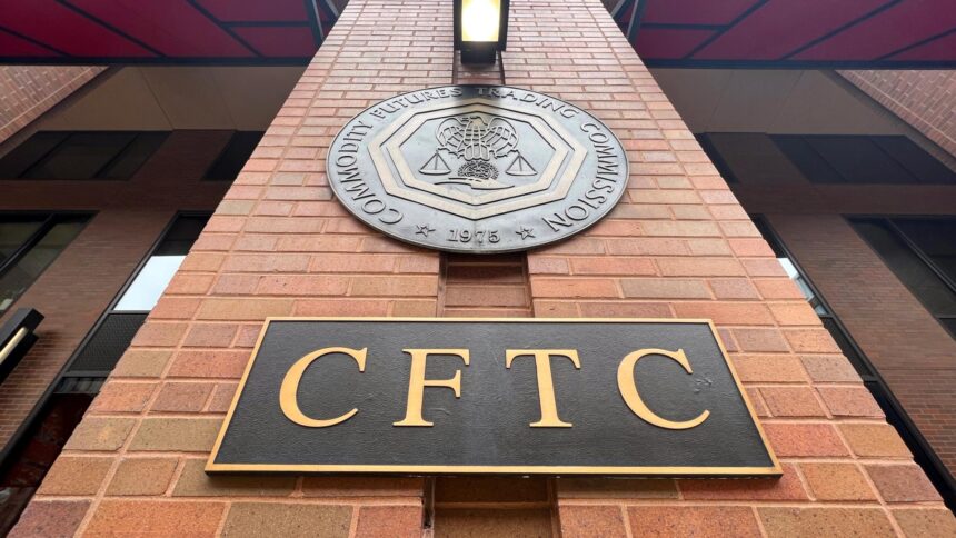 Logotipo da CFTC com elementos gráficos de mercados financeiros