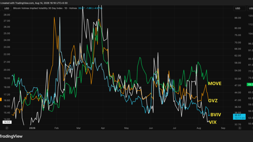 Gráfico de volatilidade do Bitcoin e outros mercados financeiros