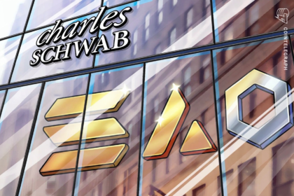 Logotipo da Charles Schwab com elementos de criptomoedas