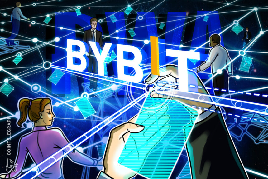 Logotipo da Bybit com elementos de robótica e inteligência artificial