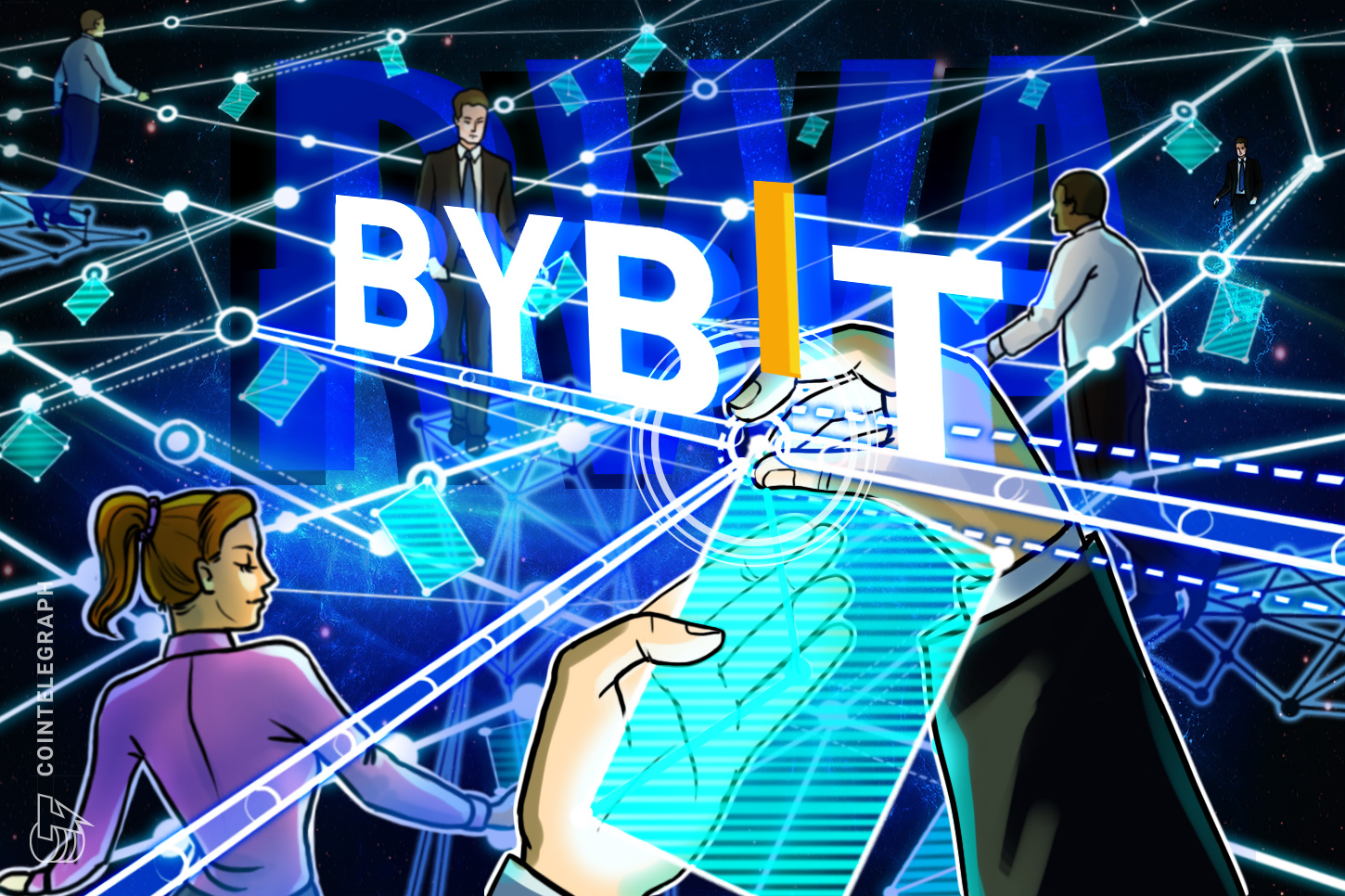 Logotipo da Bybit com elementos de robótica e inteligência artificial