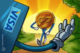 Representação gráfica da parceria entre Visa e Dunamu para pagamentos com stablecoins.