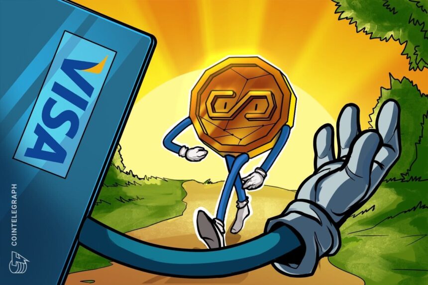 Representação gráfica da parceria entre Visa e Dunamu para pagamentos com stablecoins.