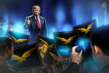 Logotipo da World Liberty Financial com fundo de criptomoedas