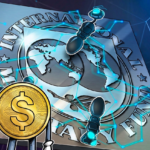 Representação de stablecoins e blockchain com gráficos financeiros.