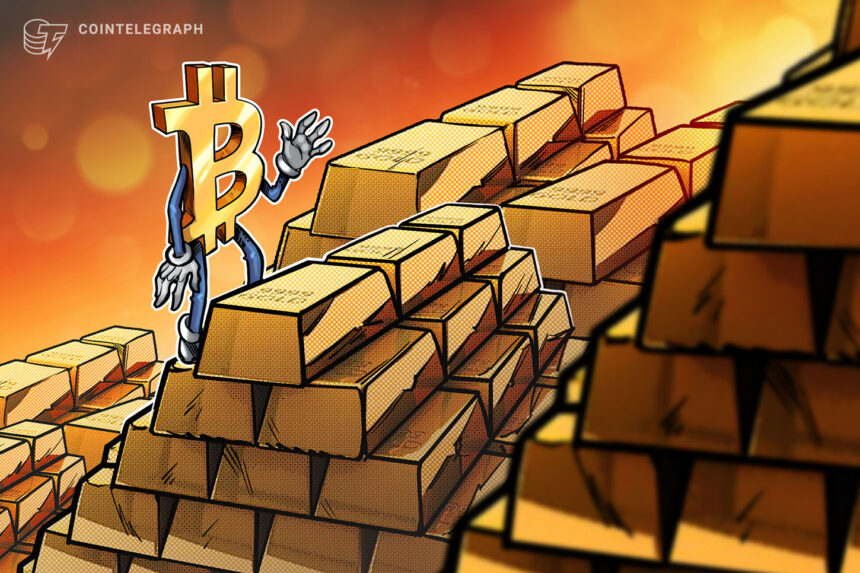 Gráfico do preço do Bitcoin e do ouro em alta
