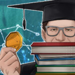 Logotipo da Dartmouth College com gráficos de queda de criptomoedas ao fundo