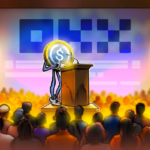 Logotipo da Circle com fundo de criptomoedas