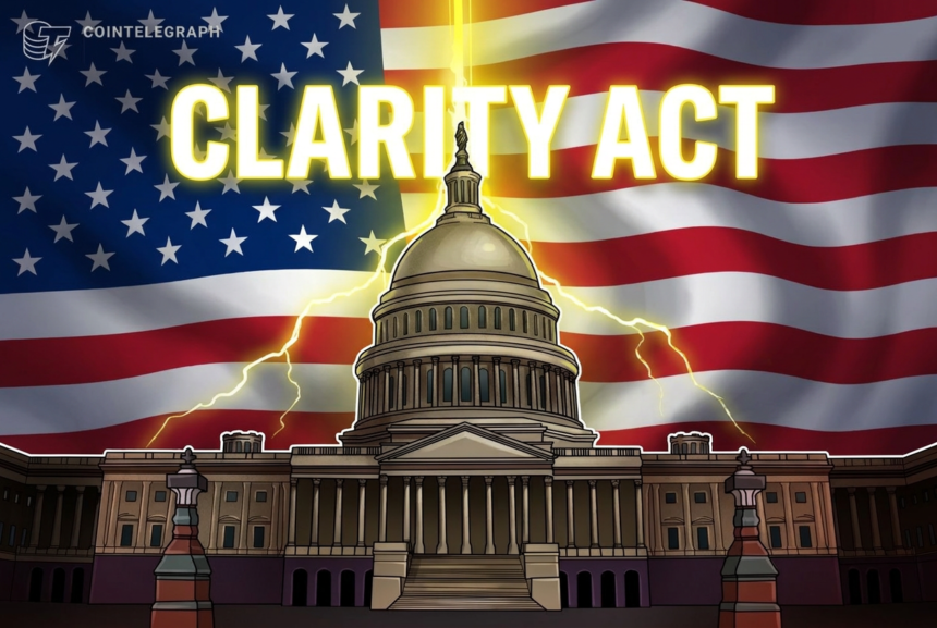 Gráfico ilustrando as chances do CLARITY Act e a resistência dos democratas
