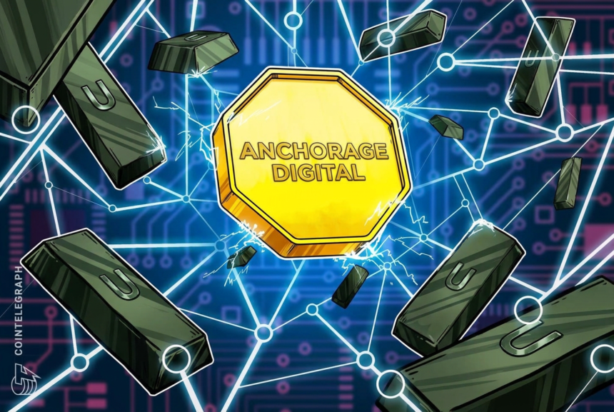 Logotipo da Anchorage Digital Bank com fundo tecnológico