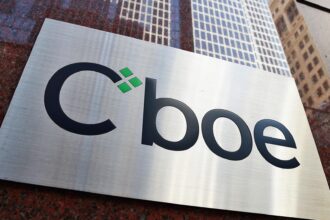 Logo da Cboe e S&P Dow Jones em fundo financeiro