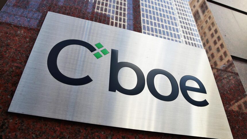 Logo da Cboe e S&P Dow Jones em fundo financeiro