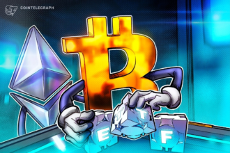 Gráfico mostrando as variações de investimentos em ETFs de Bitcoin e Ether