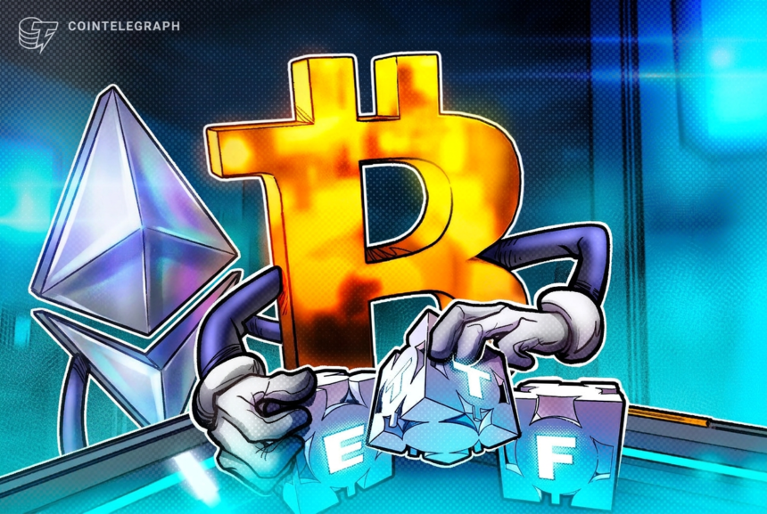 Gráfico mostrando as variações de investimentos em ETFs de Bitcoin e Ether