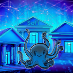 Logos da Payward e SoFi em destaque sobre fundo de criptomoedas
