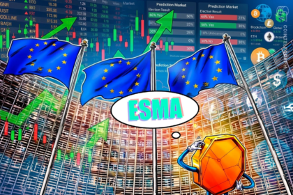 Logo da ESMA com gráficos financeiros ao fundo