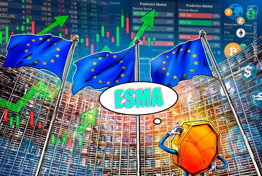 Logo da ESMA com gráficos financeiros ao fundo