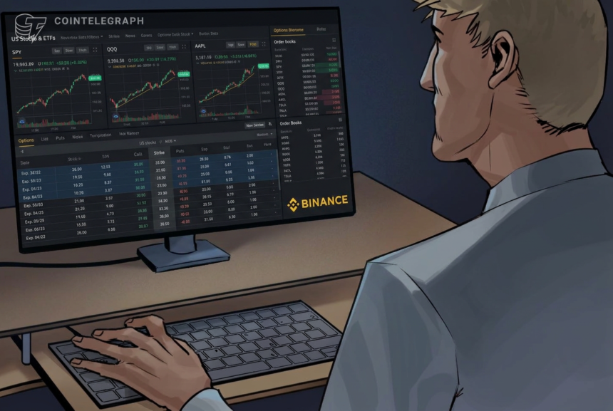 Ilustração da expansão da Binance com opções de ações e ETFs