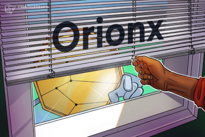 Logotipo da Orionx com fundo relacionado a criptomoedas