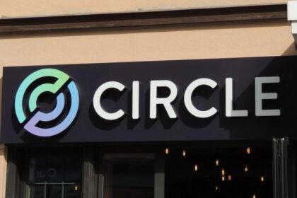 Logotipo da Circle em destaque com gráfico de finanças ao fundo.