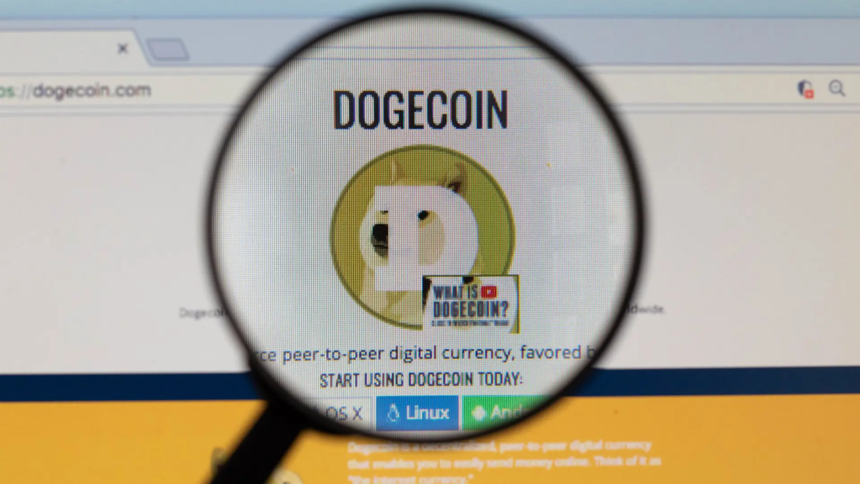 Logotipo do Dogecoin com referência ao DeFi