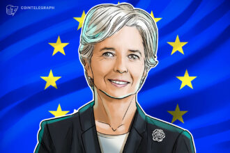 Christine Lagarde durante discurso sobre economia e digital euro