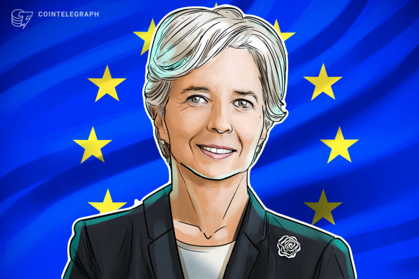 Christine Lagarde durante discurso sobre economia e digital euro