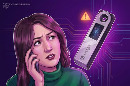 Logo da Ledger com fundo digital relacionado a criptomoedas