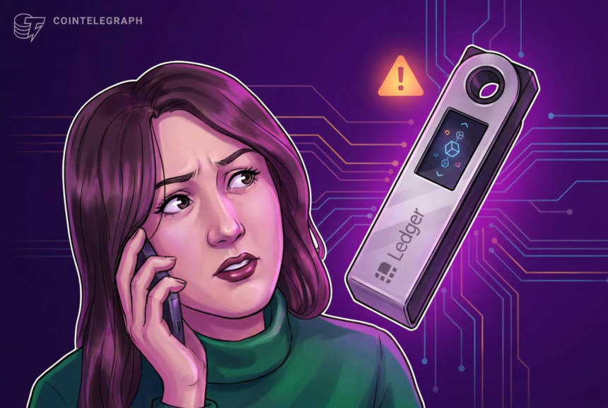 Logo da Ledger com fundo digital relacionado a criptomoedas