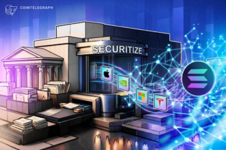 Gráfico de ações da Securitize em alta após lançamento de ações tokenizadas.