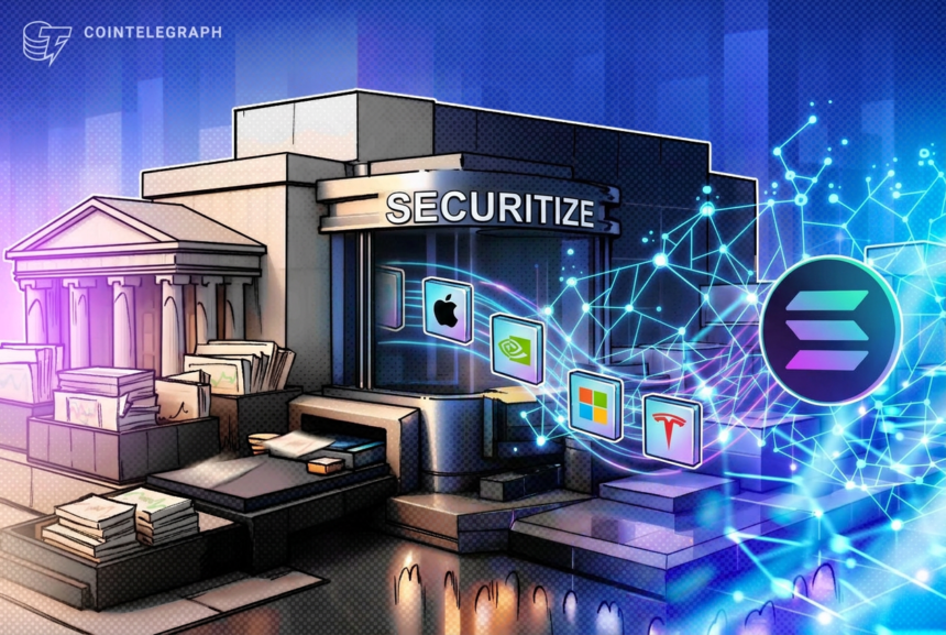 Gráfico de ações da Securitize em alta após lançamento de ações tokenizadas.